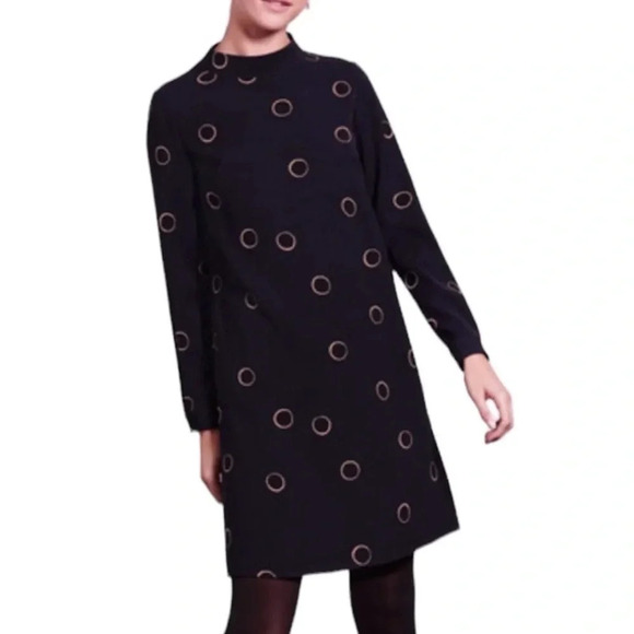 Boden Mock Neck Long Sleeve Shift Dress with Pockets Navy Size 2 - Picture 4 of 15